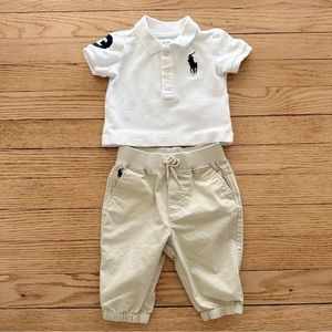 RALPH LAUREN BABY COLLARED SHIRT AND KHAKI JOGGERS SET 3 MONTHS BABY